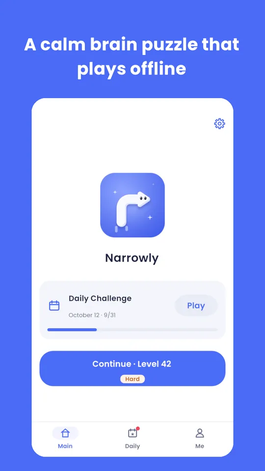 A calm brain puzzle that plays offline: the home screen with the Daily Challenge card